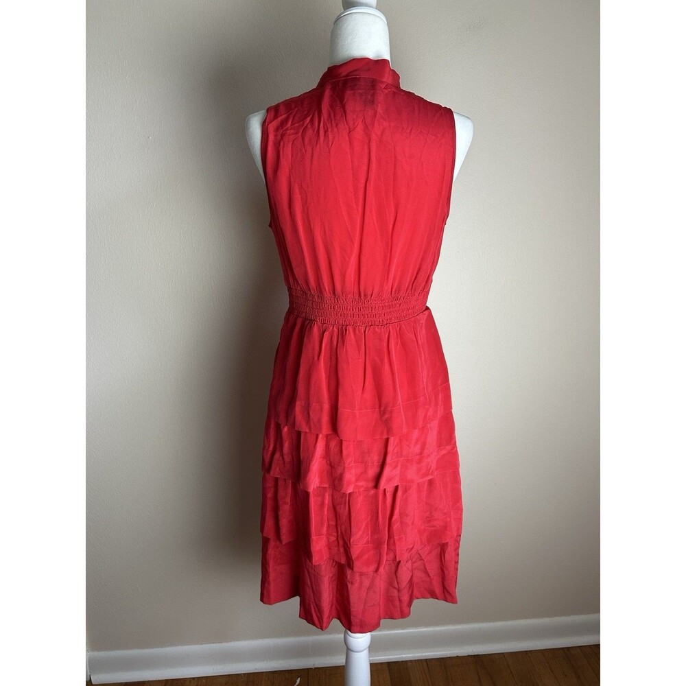 Girl From Savoy 6 S 100% Silk Dress Oska Red Ruffle Tie Neck Pinup Retro Boho - Picture 4 of 6